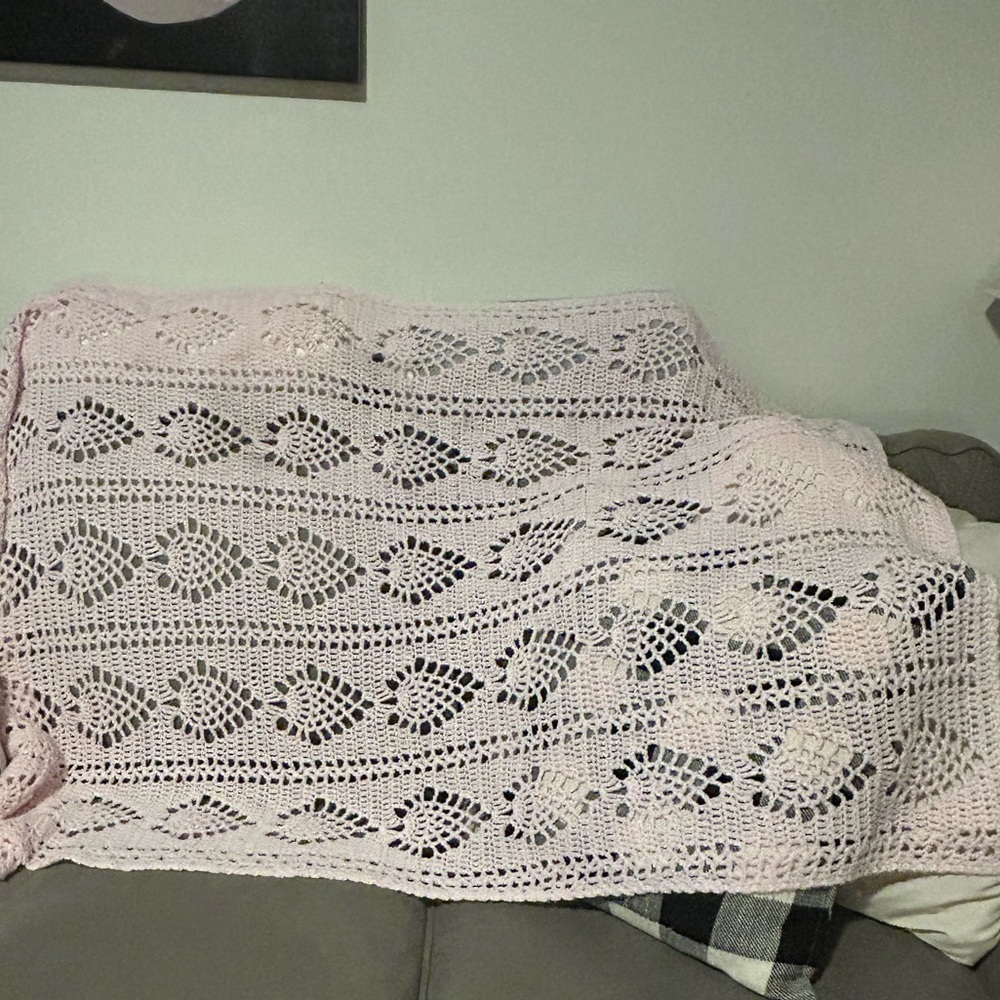 Handmade Crochet Baby Blanket Afghan Throw Pastel Pink  Shabby Chic Size 36x68